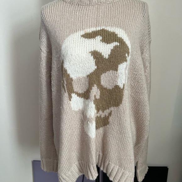 Wooden Ships Skull Design Beige Open Knit Sweater, size XL - Picture 2 of 10